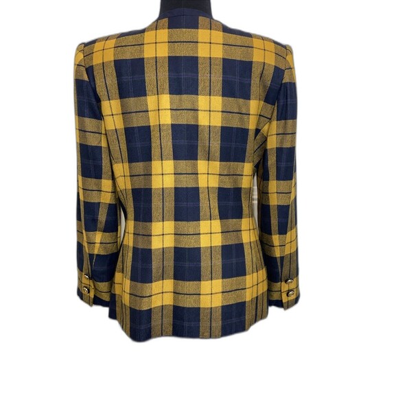 KASPER For ALS Vtg SKIRT SUIT In Mustard & Blue Plaid Size 6P w/Shoulder Pads - Picture 4 of 16
